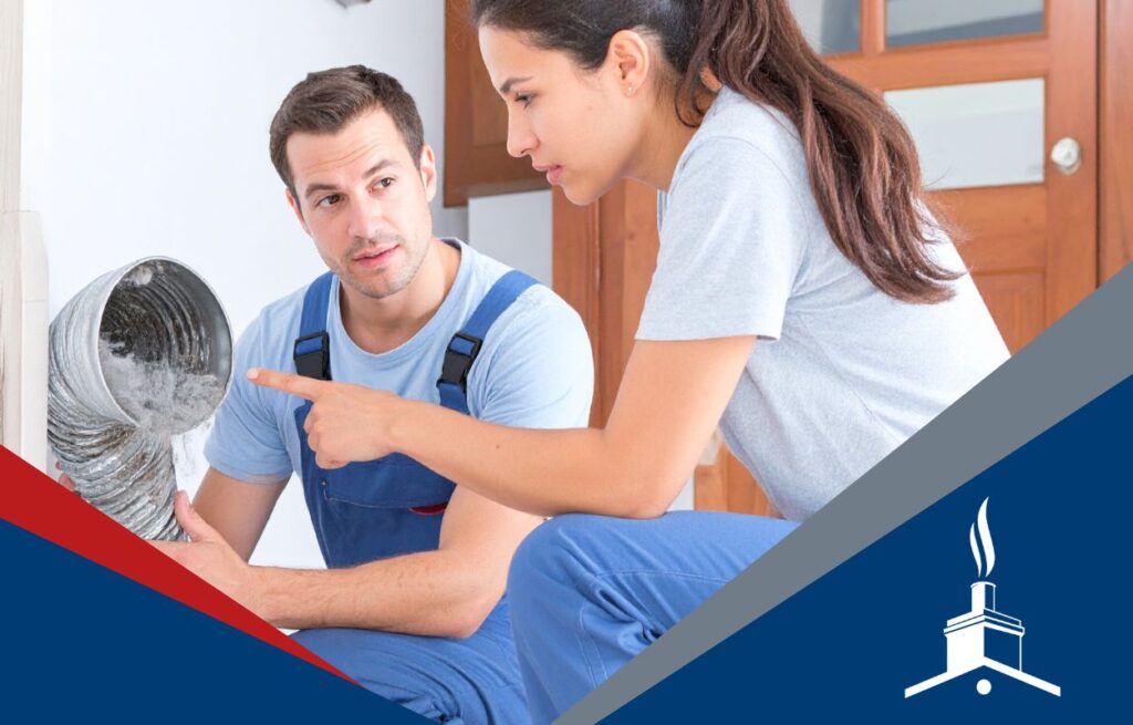 This is an image of an HVAC tech showing the homeowner their dirty dryer vent.