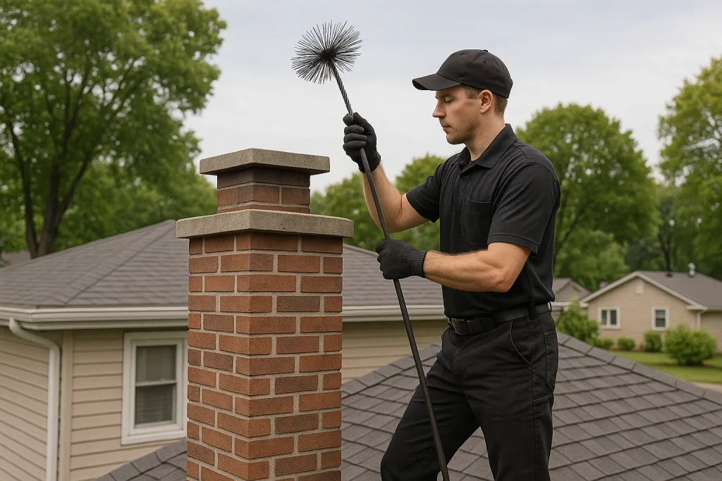 An image of a chimney sweep getting ready to clean a chimney out